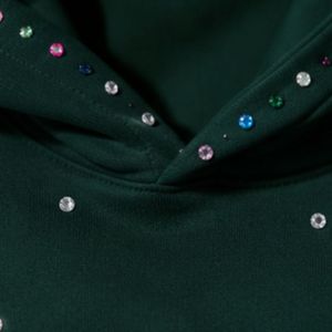 Sweat à capuche vert foncé avec strass pour homme, coupe oversize, en polaire, personnalisable avec logo, streetwear, épais, décontracté, hiver - Product Image 6