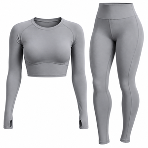 Conjunto de Yoga Ecológico de 2 Piezas para Mujer, Top Corto de Manga Larga y Leggings de Cintura Alta, Poliéster Reciclado, para Gimnasio y Fitness - Product Image 4