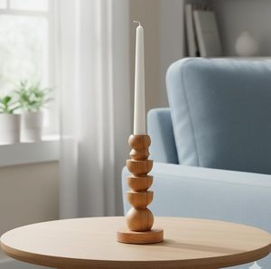 Nordic Natural Wood Handmade Round <b>Tealight</b> <b>Holder</b> Tabletop Centerpiece for Home Wedding Birthday Easter Decor - Product Image 1