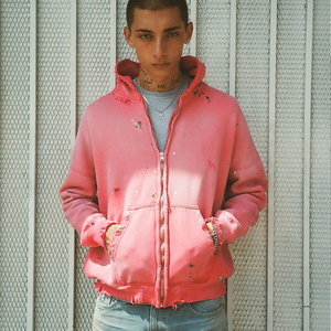 OEM Men's Vintage Streetwear Distressed Acid Wash Fleece Pullover Hoodie Pocket 100% Cotton Regular Fit Oversized Raw Hem Winter - Product Image 5