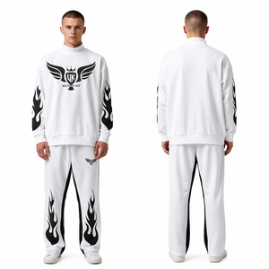 Conjunto Deportivo Personalizado para Hombre, Chaqueta y Pantalones Blancos con Llama, Ropa Deportiva con Logotipo Personalizado, Sudadera y Pantalones Holgados - Product Image 1