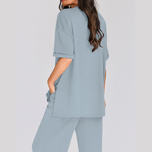 Casual Look Solid Pattern Cro-od <b>Set</b> Women's Cotton Polyester 2 Piece Sports Wear Skinny And Loose Fit Clothing Women's <b>Sets</b> - Product Image 6