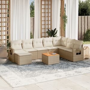 Ensemble de canapés de jardin en polyrotin beige avec structure en acier thermolaqué et bois d'acacia pour mobilier de terrasse - Product Image 1