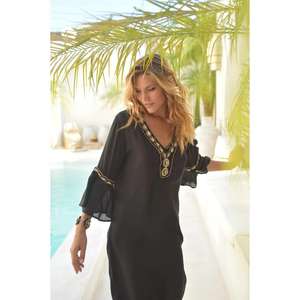 Vestido Maxi Kaftan Bohemio Bordado con Cuello en V para Mujer, Manga Acampanada, Ajuste Holgado, Vestido de Playa o Resort - Product Image 2