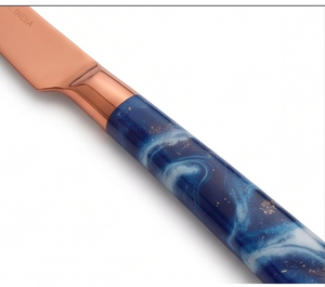 Modern Copper Finish Flatware Set With Blue Marbled Handles <b>Mirror</b> Rose Gold PVD Dishwasher Safe For Wedding And Home Use - Product Image 2