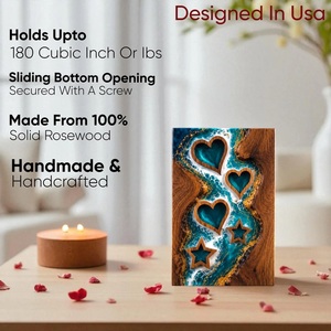 Handmade Wood Resin Cremation Urn Ocean Blue Hearts Stars American Style Durable Eco-Friendly Decor - Product Image 3
