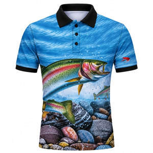 Camisa Polo de Pesca para Hombre con Estampado de Trucha Arcoíris, Secado Rápido, UPF 50, Ropa para Exteriores, Color Azul, Manga Corta - Product Image 2