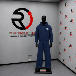 Men's Navy Blue Tracksuit <b>Full</b> <b>Zip</b> <b>Hoodie</b> And Wide Leg Sweatpants Set Custom Logo Casual Sportswear Jogging Suit Wholesale OEM - Product Image 3