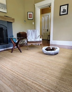 Tapis d'intérieur uni en jute naturelle tissé à la main, à poils ras, d'épaisseur moyenne, écologique, avec envers en jute, pour salon, chambre et décoration intérieure - Product Image 5