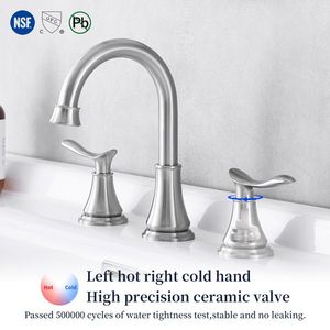 Rubinetto per lavabo bagno a 2 maniglie, 8 pollici, in nichel spazzolato, con beccuccio girevole a 360 gradi, a 3 fori, per lavabo da appoggio - Product Image 4