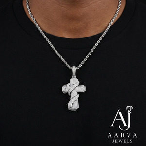 <b>Silver</b> Color Moissanite Cross <b>Pendant</b> Rope Chain Necklace Cubic Zirconia Faith Jewelry <b>for</b> <b>Men</b> - Product Image 1