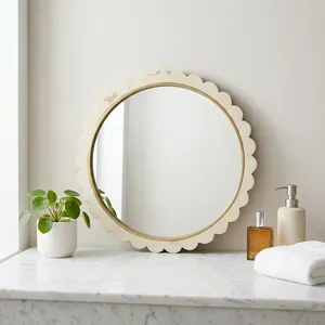 Scalloped Round Wall <b>Mirror</b> <b>Gold</b> <b>Frame</b> Decorative Vanity <b>Mirror</b> Modern Bathroom Bedroom Entryway Accent Home Decor ElegantDesign - Product Image 4