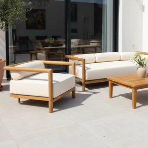 Ensemble de canapés d'extérieur de luxe Caira, structure en bois haute densité, design minimaliste et élégant, canapé de jardin résistant aux intempéries, idéal pour terrasse de centre commercial - Product Image 6