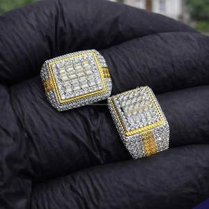 925 Sterling <b>Silver</b> Baguette and Round Cut Moissanite Diamond Signet <b>Ring</b> Hip Hop Style <b>Statement</b> <b>Ring</b> for Unisex Gift Jewelry - Product Image 3