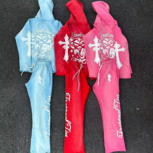OEM Cotton Streetwear Hooded Men's Tracksuits Sweatsuit <b>Lightweight</b> Breathable Flared Two-Piece <b>Jogger</b> Sets - Product Image 2