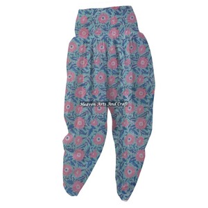 Boho Chic Organic Cotton Pajama Patiala Pants With Hand Block Print Elastic Waist <b>Harem</b> Style Casual Design - Product Image 3