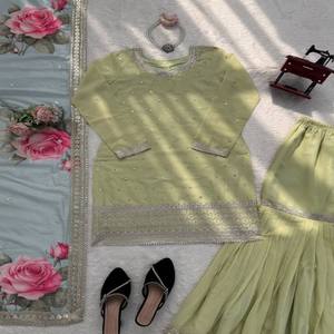 VASTRA COTTAGE - Traje Kurti Sharara de Diseño con Estampado Digital y Dupatta con Bordado de Hilos, Vestido de Fiesta - Product Image 6