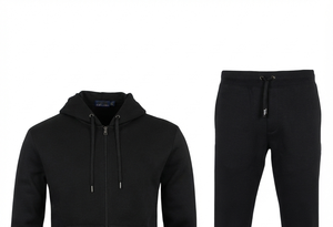 Ensemble de survêtement en coton noir pour homme, sweat-shirt à fermeture éclair intégrale avec poches latérales, vêtements décontractés, saison d'automne, coupe classique - Product Image 3