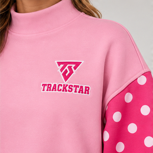 Conjunto Deportivo Casual Personalizado de 2 Piezas para Mujer, con Mangas con Estampado de Lunares Rosas y Cuello Alto Simulado - Product Image 5