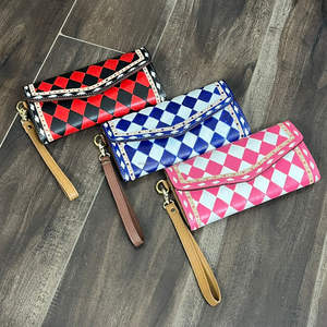 New Arrival Women's Hand Tooled Checkered Leather <b>Card</b> <b>Holder</b> Clutch 2026 Trendy Genuine Cow Leather Hand Purse With Wristlet - Product Image 6