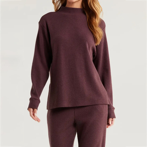 Custom Winter Women's Oversized Printed Front <b>Mock</b> <b>Neck</b> Sweatshirt with Cotton Fleece Logo Breathable Eco-Friendly Lined Design - Product Image 1