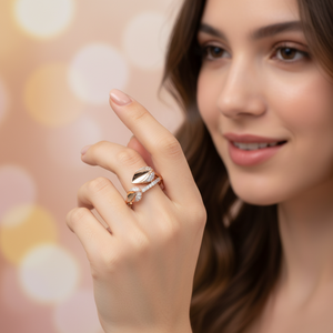 Bague en or rose avec feuille de diamant |   Bague en diamant 0,25 TCW, bague en or 14 carats, clarté SI, bague élégante pour femme, bijoux fins inspirés de la nature - Product Image 1