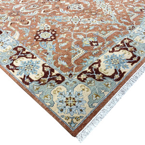 Tapis d'appoint de luxe noué à la main en soie et laine, tapis oriental moderne vieilli à poils ras, marron - Product Image 6