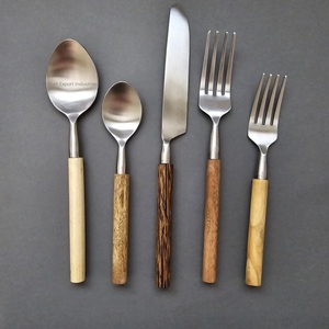 Juego de cubiertos de acero inoxidable con mango de madera de acacia, acabado plateado para restaurante y hogar, juegos de cubiertos para comer - Product Image 6