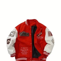 Chaqueta Varsity de Chenilla y Seda Bordada con Mangas de Cuero y Lana, Cuello Alto, Logotipo Frontal, Resistente al Viento, Transpirable, Unisex