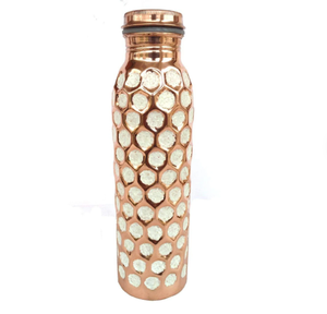 <b>Copper</b> Water <b>Bottle</b> with Blue Hexagon Pattern Hammered Latest Design Metal Water <b>Bottle</b> Direct <b>Drinking</b> Type Food grade - Product Image 5