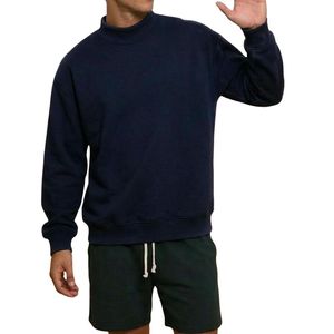 <b>Navy</b> Blue Mock Neck Sweatshirt for Men Custom Relaxed Long Sleeve Solid Casual Pullover High Collar Top - Product Image 3