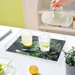 Bandeja de Servir con Asas, Bandeja Rectangular Decorativa de Acrílico Transparente, Organizador para Otomana, Mesa de Centro, Baño, Bald Eagles - Product Image 3