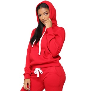 Sweat-shirt à capuche rouge pour femme avec poches, manches régulières, couleur unie, respirant, style tricoté décontracté pour l'automne - Product Image 4