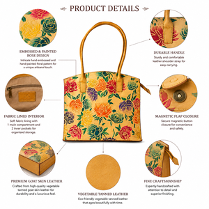 Premium Leather Tote Bag for Women Hand Painted Floral Design <b>Shoulder</b> Purse Daily Use Fashion Handbag - Product Image 3
