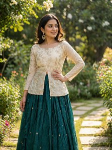 Elegante Lehenga Choli Tradicional para Mujer, para Fiestas, con Lentejuelas Intrincadas, Bordado Dori y Motivo Rosa Blanco, de Secado Rápido - Product Image 6