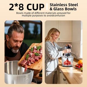 Robot da Cucina Elettrico a Doppia Ciotola per Carne e Verdure con Tritacarne Elettrico - Product Image 3