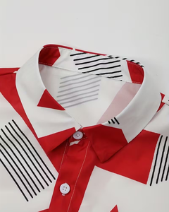 Men's Customized Solid Short Sleeve Shirt Red Shorts Set Casual Summer Wear Breathable Quick Dry Woven Polyester Front Logo - Product Image 3