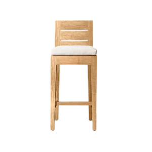 Premium Outdoor Bar <b>Stool</b> Solid Teak Slatted Backrest Cushioned Seat Weatherproof Modern Design Resort Hotel Furniture - Product Image 2