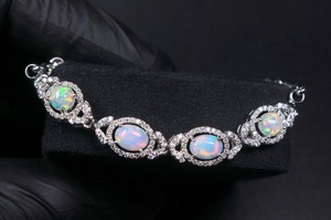 925 Silver <b>Opal</b> Tennis <b>Bracelet</b> with Geometric Hiphop Design Christian Style 5-7g for Unisex Party Jewelry - Product Image 3
