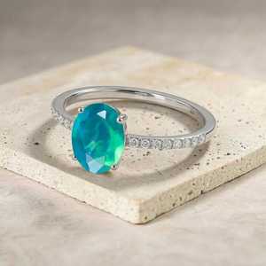 Green <b>Opal</b> <b>Ring</b> 925 Sterling Silver Natural <b>Opal</b> Engagement <b>Ring</b> Dainty October Birthstone Gift For Her Jewelry - Product Image 3