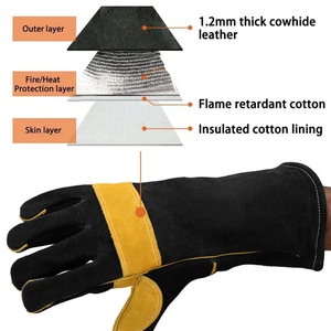 Guantes de Soldadura Resistentes al Fuego, Negros y Amarillos, de Cuero Vacuno, Resistentes, de Protección Personal, para Bomberos - Product Image 3