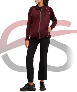 <b>Women's</b> Maroon Full Sleeve <b>Zip</b>-<b>Up</b> Jacket With Contrast Binding Breathable Polyester Cotton Activewear Regular Fit Solid Color - Product Image 1
