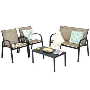 Ensemble de meubles de patio 4 pièces avec table basse en verre pour usage extérieur - Product Image 1