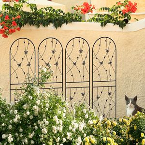 Set di 4 tralicci da giardino in metallo nero antiruggine da 180 cm x 50 cm per piante rampicanti e decorazioni a forma di farfalla - Product Image 1