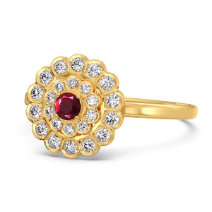 <b>Green</b> Color Stone Bloom Halo Diamond <b>Ring</b> - Product Image 1