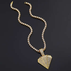 New Hip-Hop Style <b>Gold</b> Plated Full Diamond Pendant Cuban Chain <b>Necklace</b> <b>Simple</b> <b>Gold</b> Plated Pendant - Product Image 2
