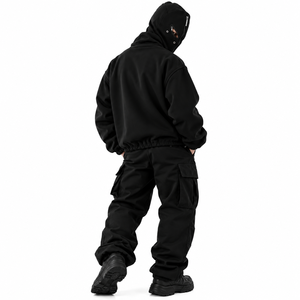 <b>Men's</b> Tech Wear Hooded Sweatshirt Zip Up Pullover Jacket with Integrated <b>Face</b> <b>Mask</b> Hood Graphic Chest Print Winter Wear B2B USA - Product Image 3