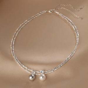 Delicado Collar con Colgante de Perla Individual de la Familia Shi, Cadena de Clavícula de Plata Rota con Diamantes Brillantes, Colgante Fino, Simple y Elegante - Product Image 1