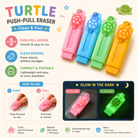 Borrador de Empujar y Tirar con Diseño de Tortuga Marina de Dibujos Animados |   Tobogán de Goma Retráctil Creativo con Forma de Tortuga 3D para Niños |   Material Escolar para Estudiantes
