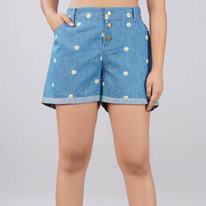 Shorts de Mezclilla para Mujer, Estilo Minimalista, Moda Urbana, con Detalle de Impresión Láser, para el Verano - Product Image 1